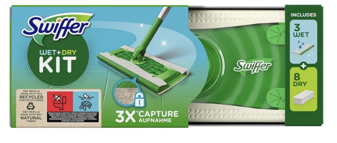 Swiffer wet+dry НАБОР для уборки полов Швабра + cалфетки для швабры сухие 8 шт и влажные 3 шт 