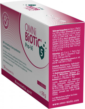 OMNi BiOTiC Pro-Vi 5 14st, Пробиотик с витамином D для иммунитета и кишечника, 5 млрд полезных бактерий, 5 штаммов, 14 саше х 2г