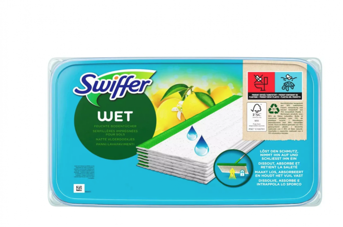 Swiffer wet refills lemon 10stk x 5packs, Влажные салфетки для швабры для уборки кухни, пола, дома, с ароматом цитрусовых 10шт х 5 упаковок