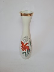 Bareuther WALDASEEN Фарфоровая Ваза с позолотой &quot;Красный цветок&quot;, 28.5см x 7см, Германия, 1950-60гг.