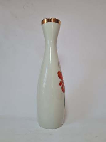 Bareuther WALDASEEN Фарфоровая Ваза с позолотой "Красный цветок", 28.5см x 7см, Германия, 1950-60гг.