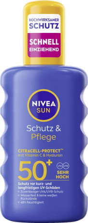 NIVEA SUN Sonnenspray Schutz & Pflege LSF 50+, 200 ml, Нивеа Солнцезащитный спрей, SPF 50+, водостойкий, увлажнение, 200 мл