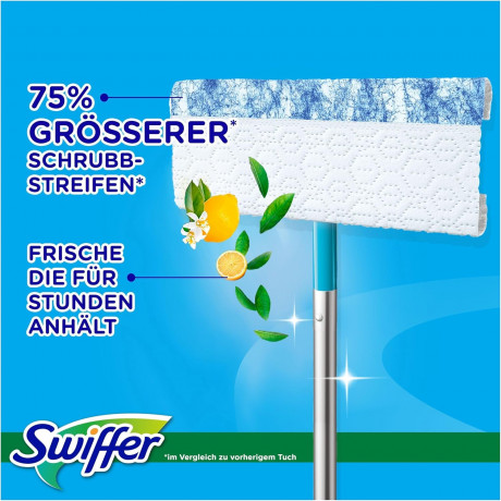 Swiffer Bodenwischer Wet Mop Starter-Set: 1 Bodenwischer + 6 Feuchte Bodentucher, Набор для влажной уборки пола Wet Kit (Германия), швабра и 6 влажных салфеток с ароматом цитруса, удаляет стойкие загрязнения