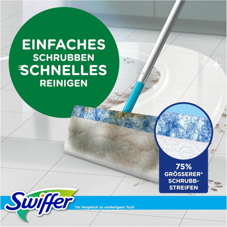 Swiffer Bodenwischer Wet Mop Starter-Set: 1 Bodenwischer + 6 Feuchte Bodentucher, Набор для влажной уборки пола Wet Kit (Германия), швабра и 6 влажных салфеток с ароматом цитруса, удаляет стойкие загрязнения