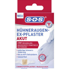 SOS Huhneraugen-Ex-Pflaster Akut, 8 Stuck, SOS Пластырь от мозолей с салициловой кислотой, быстрое размягчение, 8 шт.
