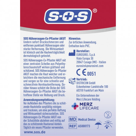SOS Huhneraugen-Ex-Pflaster Akut, 8 Stuck, SOS Пластырь от мозолей с салициловой кислотой, быстрое размягчение, 8 шт.