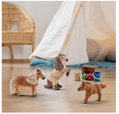 Schleich Horse Club  Mini Shetty Familie 41432, Игровой набор Семья мини шетти (Германия), 3 фигурки пони и аксессуары, 9 деталей, ручная роспись, от 5 лет