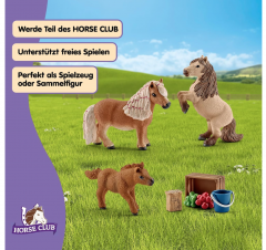 Schleich Horse Club  Mini Shetty Familie 41432, Игровой набор Семья мини шетти (Германия), 3 фигурки пони и аксессуары, 9 деталей, ручная роспись, от 5 лет