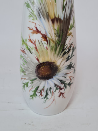 Ваза для цветов винтажная Reuschel und Koniger Bavaria, белый фарфор с цветочным декором, 20 x 7 см / 3 см, Германия, 1960-70гг.