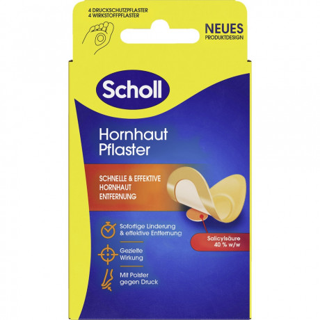 SCHOLL Hornhaut Pflaster, 4 St, Шолль Пластырь от натоптышей, салициловая кислота, 4 шт