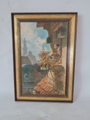 Картина винтажная &quot;Мансарды старого города&quot; Spitzweg, 34,5 x 23,5 см, Германия, 1960-70гг.