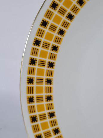 Чайное трио винтажное Seltmann Weiden K. Bavaria с черно-желтым клетчатым декором, фарфор, Германия, 1960-70гг.