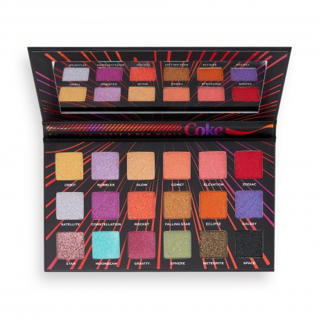 Makeup Revolution Coca Cola Eyeshadow Palette, Мейкап Революшион Коллекция Coca Cola Паллетка теней, 18 оттенков, ограниченный выпуск