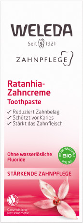 WELEDA ZAHNPFLEGE Ratanhia Zahncreme, 75 ml, Зубная паста Ratanhia с ратанией для ухода за дёснами, без водорастворимых фторидов, 75 мл