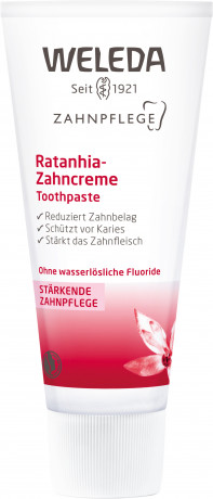 WELEDA ZAHNPFLEGE Ratanhia Zahncreme, 75 ml, Зубная паста Ratanhia с ратанией для ухода за дёснами, без водорастворимых фторидов, 75 мл