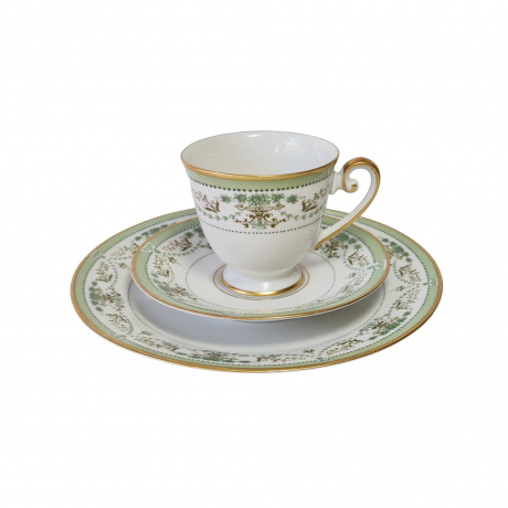 Чайное трио винтажное Tirschenreuther / Hutschenreuther Gruppe с зеленым узором, фарфор, Германия, 1960-70гг.