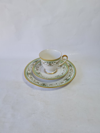 Чайное трио винтажное Tirschenreuther / Hutschenreuther Gruppe с зеленым узором, фарфор, Германия, 1960-70гг.