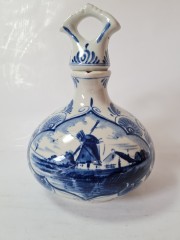 Кувшин винтажный с крышкой-пробкой Delft Blue / Erven Lucas Bols Amsterdam 1575 &quot;Мельницы&quot;, фарфор, 22 x 11см, Голландия, 1950-60гг.