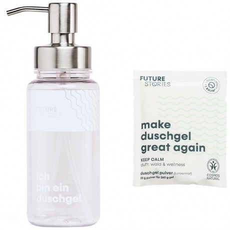 FUTURE STORIES Starterset Duschgel Pulver Wald & Wellness inkl. Pumpspender  Стартовый набор геля для душа Forest &amp; Wellness с дозатором-помпой