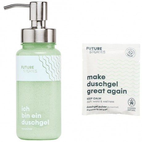 FUTURE STORIES Starterset Duschgel Pulver Wald & Wellness inkl. Pumpspender  Стартовый набор геля для душа Forest &amp; Wellness с дозатором-помпой