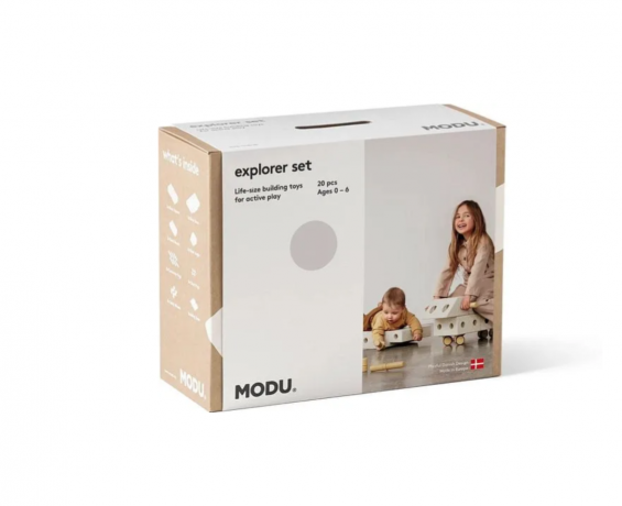 MODU Explorer Set 20 pieces, Мягкий конструктор  20 деталей, 15 моделей, безопасная развивающая игрушка для детей 0 6 лет из EPP, песочно-серый/медово-жёлтый