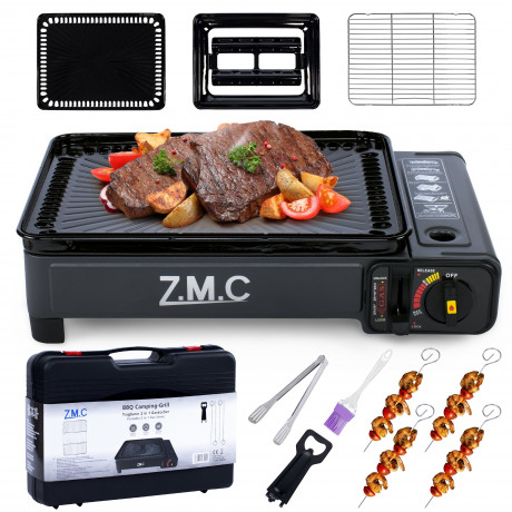 ZMC ZMC Gaskocher 2-in-1 Gaskocher inkl. Zubehor einflammiger Camping-Kocher, (mit Grillplatte + Grillrost, stufenlos regulierbar, Tischgrill), mit Tragekoffer, 3,8kg, Piezo-Zundung Warmeleistung: 2,2KW  Газовая плита ZMC Газовая плита 2-в-1, включая аксе