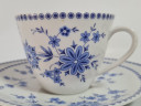 Набор для чая с синим растительным декором Seltmann Weiden Bavaria винтажный, чайное трио, 4 штуки, фарфор, Германия, 1960-70гг.