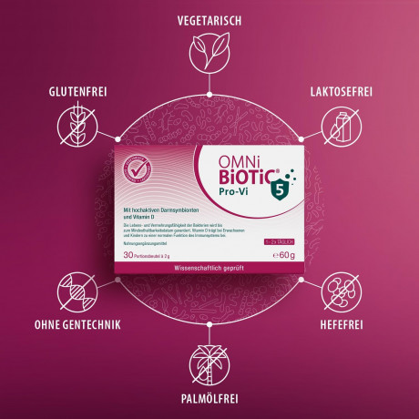 OMNi BiOTiC Pro-Vi 5 30st, Пробиотик с витамином D для иммунитета и кишечника, 5 млрд полезных бактерий, 5 штаммов, 30 саше х 2г