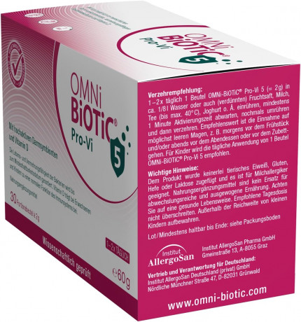 OMNi BiOTiC Pro-Vi 5 30st, Пробиотик с витамином D для иммунитета и кишечника, 5 млрд полезных бактерий, 5 штаммов, 30 саше х 2г