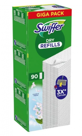 Swiffer dry refills aroma Clean and Fresh 90st, Сменные салфетки для швабры для сухой уборки полов с ароматом чистоты и свежести  90шт