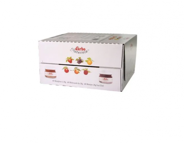 d'arbo  Naturrein Konfiture Sortiment 5 Sorten Miniglaser 60st x 28g,  Конфитюр ассорти порционный (Австрия), 60 шт по 28 г, 1.68 кг, набор мини-джемов, фруктовые вкусы, для завтраков и отелей