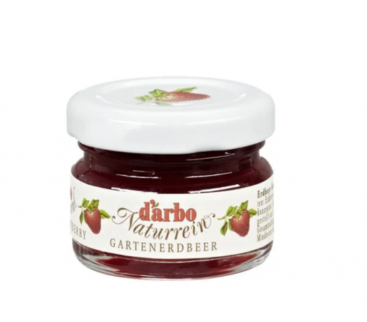 d'arbo  Naturrein Konfiture Sortiment 5 Sorten Miniglaser 60st x 28g,  Конфитюр ассорти порционный (Австрия), 60 шт по 28 г, 1.68 кг, набор мини-джемов, фруктовые вкусы, для завтраков и отелей