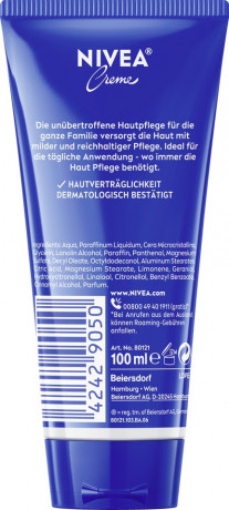 NIVEA Creme, 100 ml, Нивеа Классический крем в тубе, пантенол и ланолин, глубокое питание, для всей семьи, 100 мл