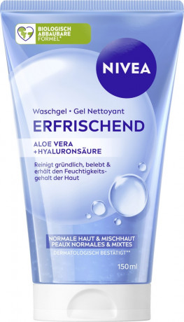 NIVEA Waschgel Erfrischend, 150 ml, Нивеа Гель для умывания освежающий, лотос и витамин E, для нормальной и комбинированной кожи, 150 мл