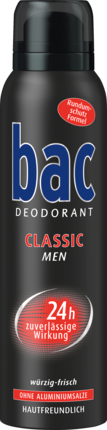 bac MEN Classic Deospray 150ml, Дезодорант-спрей классический, Пряный, свежий аромат, без солей алюминия, защита до 24ч, 150 мл