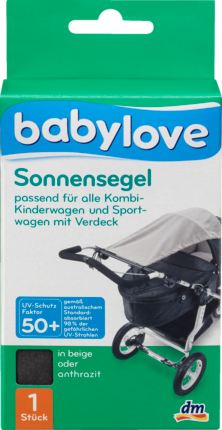 babylove Солнцезащитный Тент для Защиты Детей от Солнца с SPF 50 для Всех Типов Колясок Серый, 1 шт