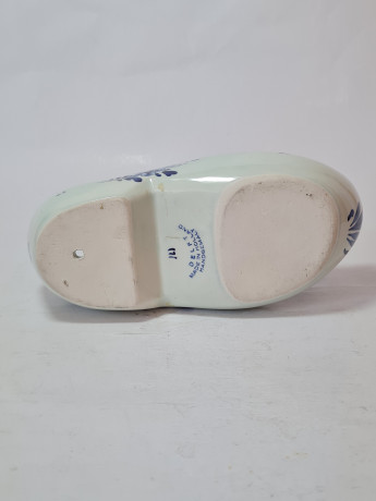 Башмачок декоративный винтажный Delft Blue Holland, бело-голубой дельфтский фарфор с изображением мельницы и цветов, 18 x 5 x 8 см, Голландия, 1960-70гг.