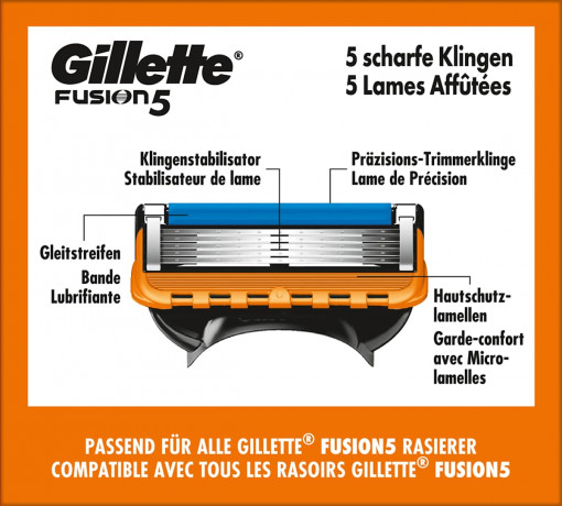 GILLETTE Rasierklingen, Fusion5, 16 St, Джилетт Сменные кассеты Fusion5 для мужской бритвы, 16 шт.