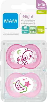 MAM MAM Night Соска (успокаивающая) Силикон	 6-16 Месяц	ы, Rosa, 2 шт