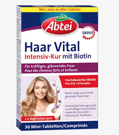Abtei Haar Vital Intensiv-Kur Mini-Tabletten 30 St, 7,7 g Интенсивное лечение волос Hair Vital с биотином и цинком мини-таблетки, 30шт