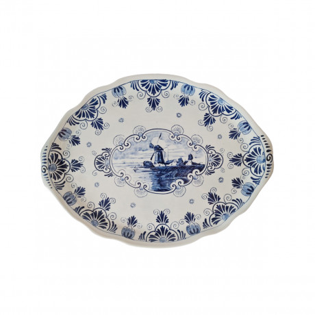 Блюдо винтажное овальное Delft Blue / Erven Lucas Bols из Флора Гауда, делфтский фарфор, ручная роспись, 42 x 32см, Голландия, 1950-60гг.