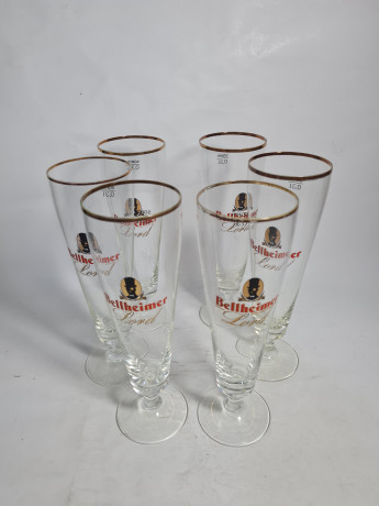 Немецкие пивные бокалы винтажные Bellheimer, Lord, стекло, 0.3 л, 6 шт., 23.5 см, Германия, 1980-90гг.