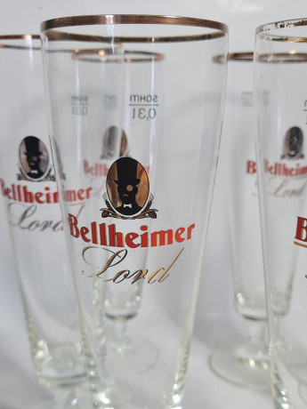 Немецкие пивные бокалы винтажные Bellheimer, Lord, стекло, 0.3 л, 6 шт., 23.5 см, Германия, 1980-90гг.