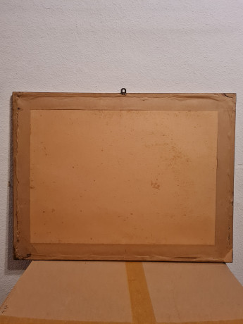 Картина винтажная /  репродукция E.Beauggier "Домик у моря", 66 х 50.5 см, Германия, 1980-90гг.