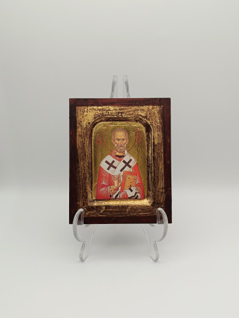 Икона винтажная "Николай Чудотворец", под старину, с подвесом, дерево, 13 х 11 см.