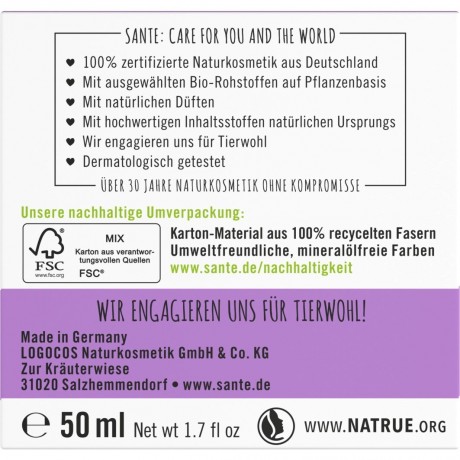 Sante Sofort glattende Nachtpflege naturliches Hyaluron & Parakresse  Мгновенно разглаживающий ночной уход с натуральной гиалуроновой кислотой и паракрессом