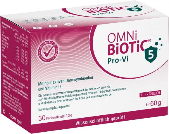 OMNi BiOTiC Pro-Vi 5 30st x 2packs, Пробиотик с витамином D для иммунитета и кишечника, 5 млрд полезных бактерий, 5 штаммов, 30 саше х 2г x 2 упаковки (60 саше)