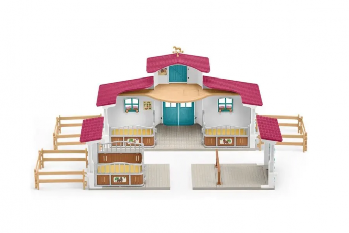 Schleich Horse Club 42567 Игровой набор "Уютный конный двор", ферма с лошадьми и аксессуарами, более 50 элементов, фигурки, конюшня, от 5 лет, Германия