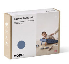 MODU Baby Activity Set 12pieces, Мягкий развивающий конструктор MODU Baby Activity Set, сенсорная игрушка для детей 0-1 год, 12 игровых активностей, безопасный EPP, темно-синий/светло-синий