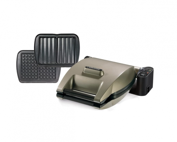 LAGRANGE Waffeleisen 019422 Premium Waffeln Taupe, Вафельница с набором сменных пластин (Франция), 1200 Вт, алюминий, 4 режима, 35x31x14,5 см, серо коричневый ещё